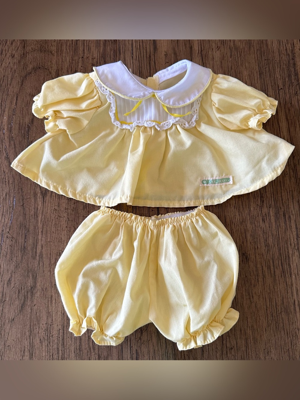 Cabbage Patch Kids Vintage Yellow Dress Bloomers EYELET LACE TRIM  & BOW
